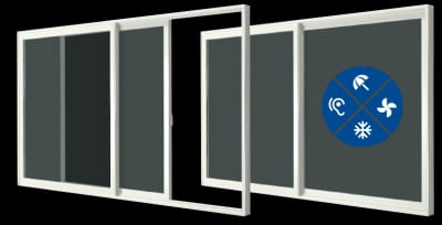 Doorsnede van een schuifsysteem met zichtbare dichting tussen de schuifdelen